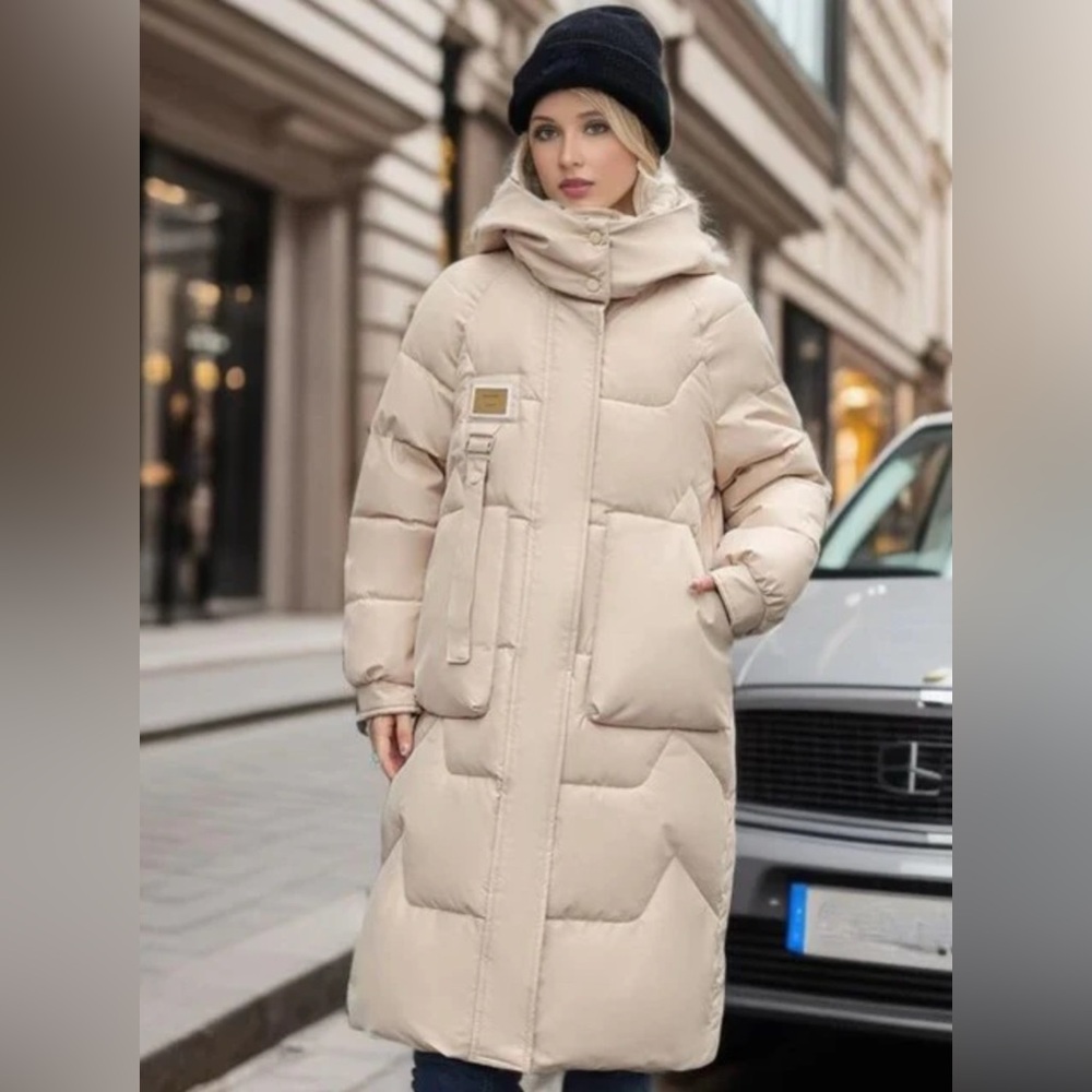 Beige Hooded Puffer Coat
